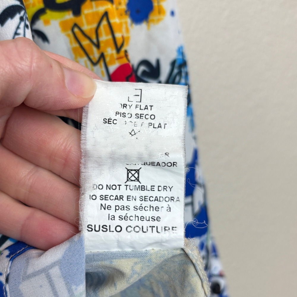 Suslo Couture Mens Slim Fit Graffiti Pop Art Button Down Shirt Multi Color M - Picture 12 of 13